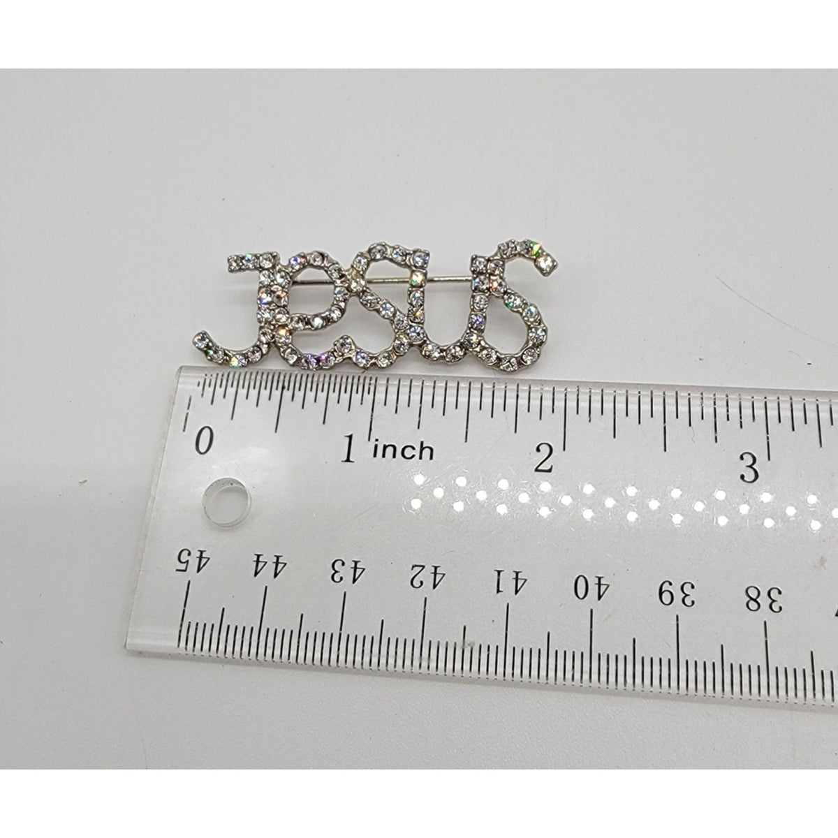 Vintage Rhinestone Jesus Brooch Pin