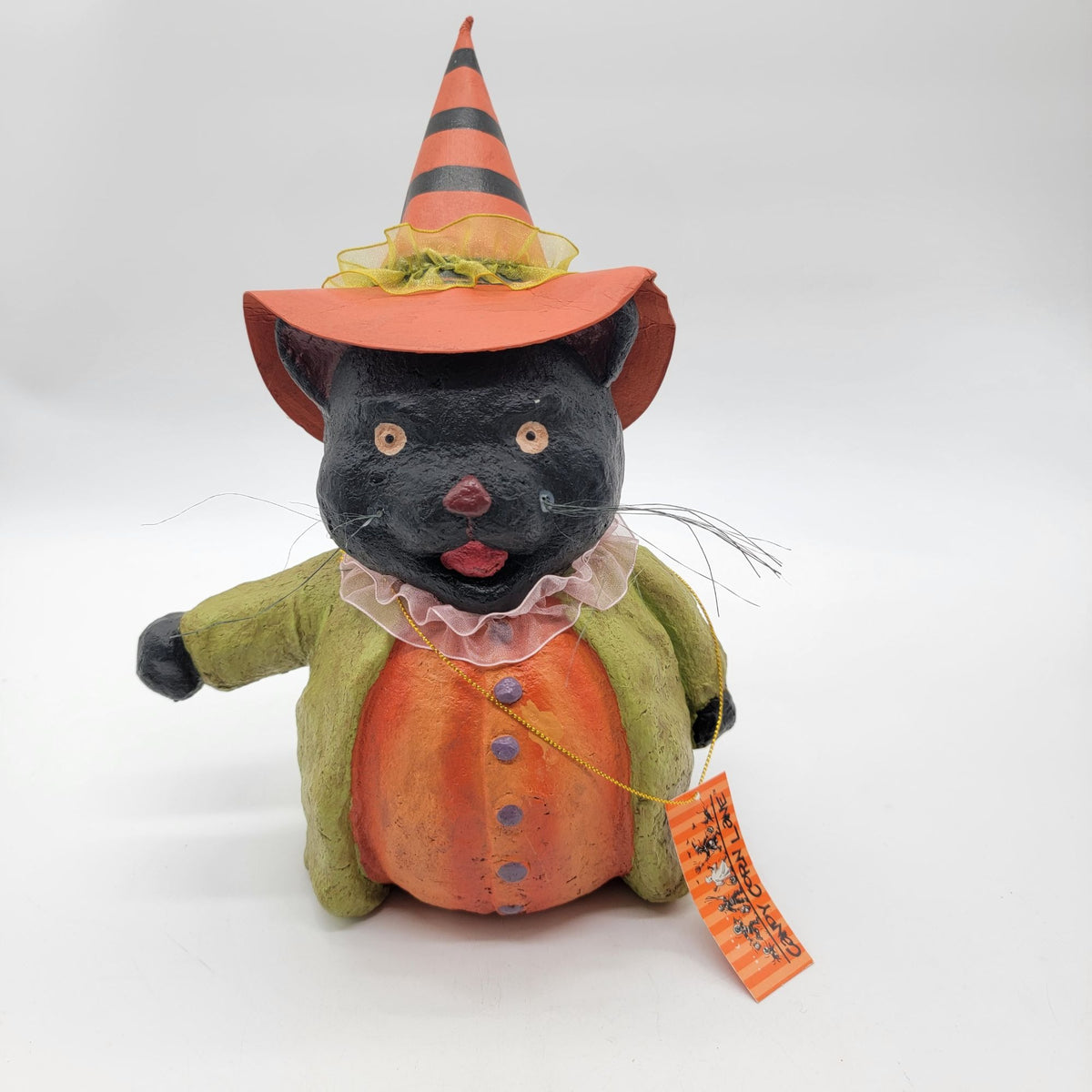 Candy Corn Lane Black Cat Paper Mache Halloween Decor