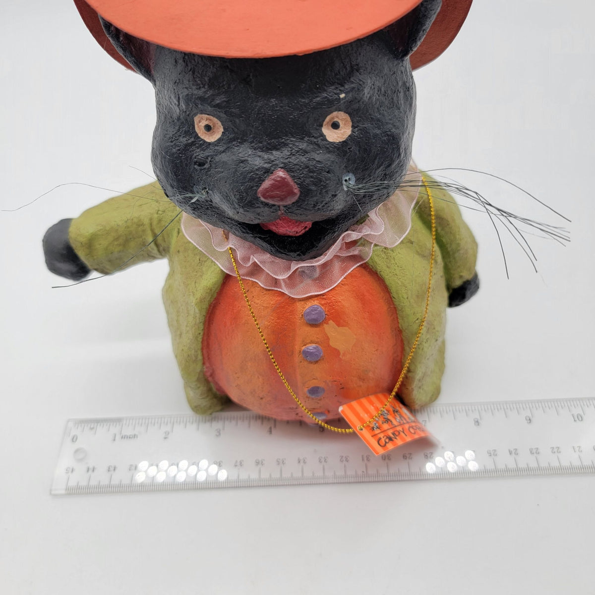 Candy Corn Lane Black Cat Paper Mache Halloween Decor