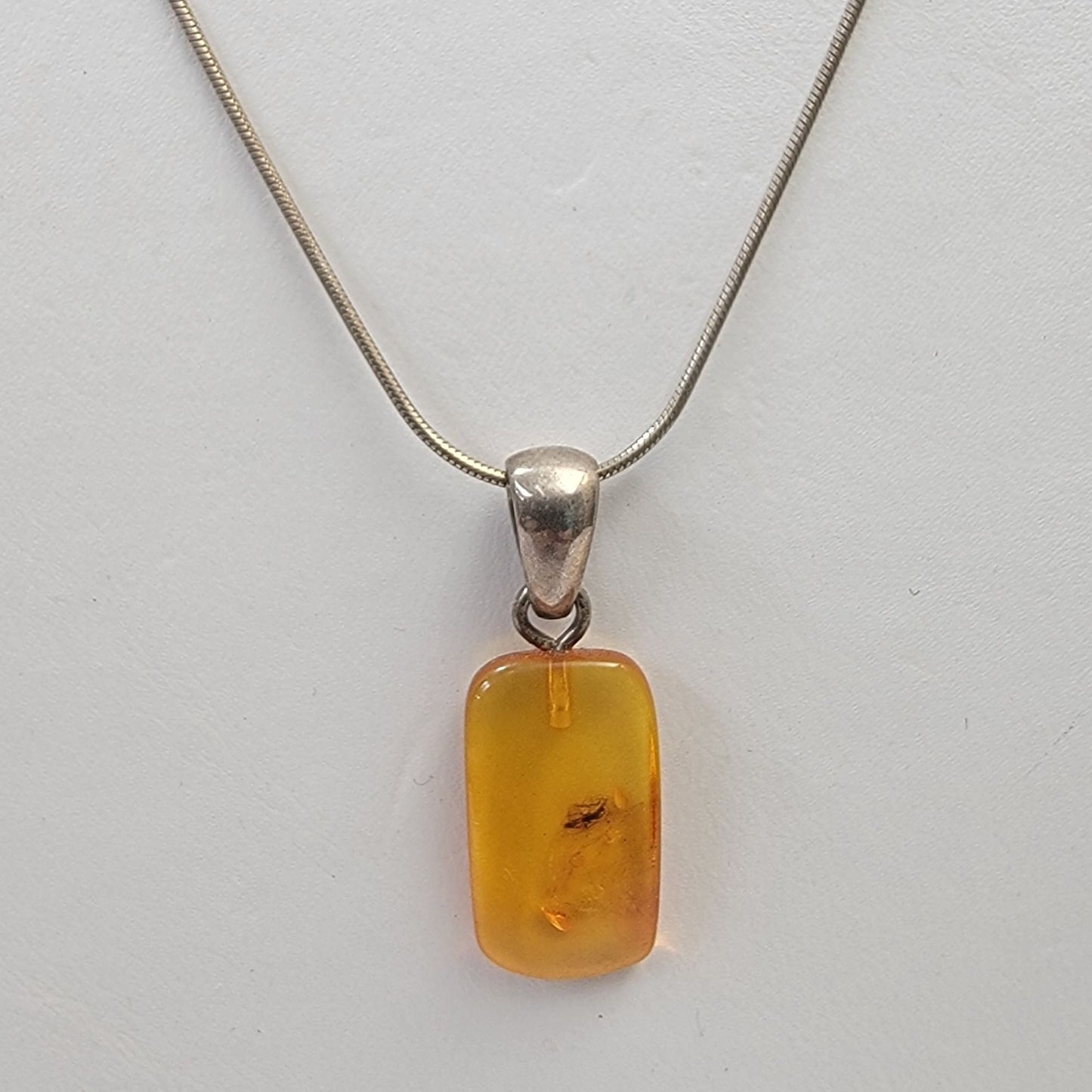 Vintage Baltic Amber With Fossil Bug 925 Pendant On Sterling Silver Snake Chain Necklace