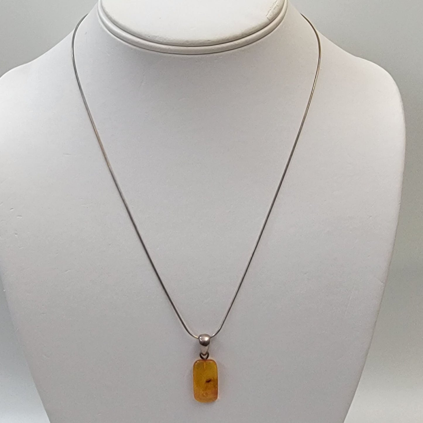 Vintage Baltic Amber With Fossil Bug 925 Pendant On Sterling Silver Snake Chain Necklace