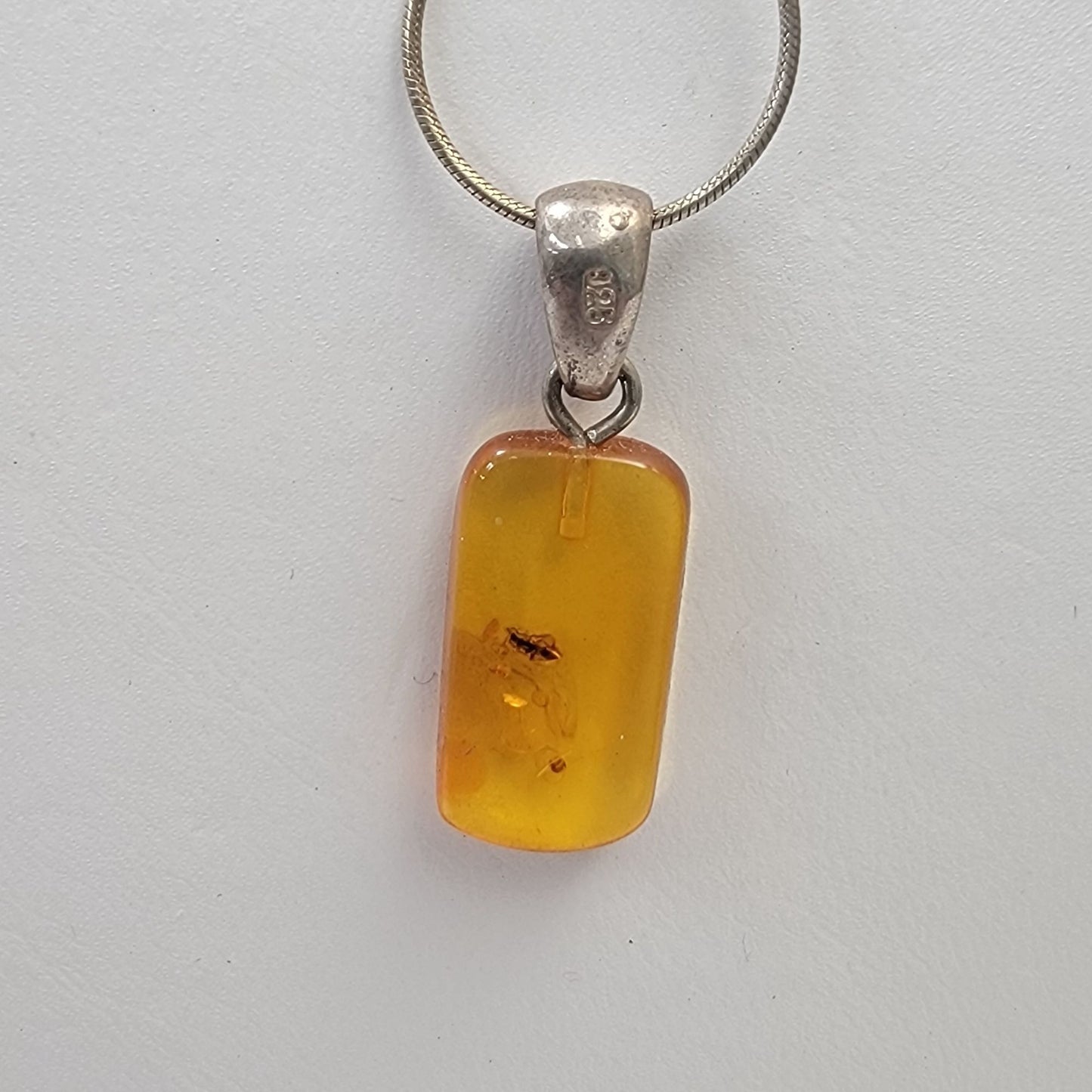 Vintage Baltic Amber With Fossil Bug 925 Pendant On Sterling Silver Snake Chain Necklace