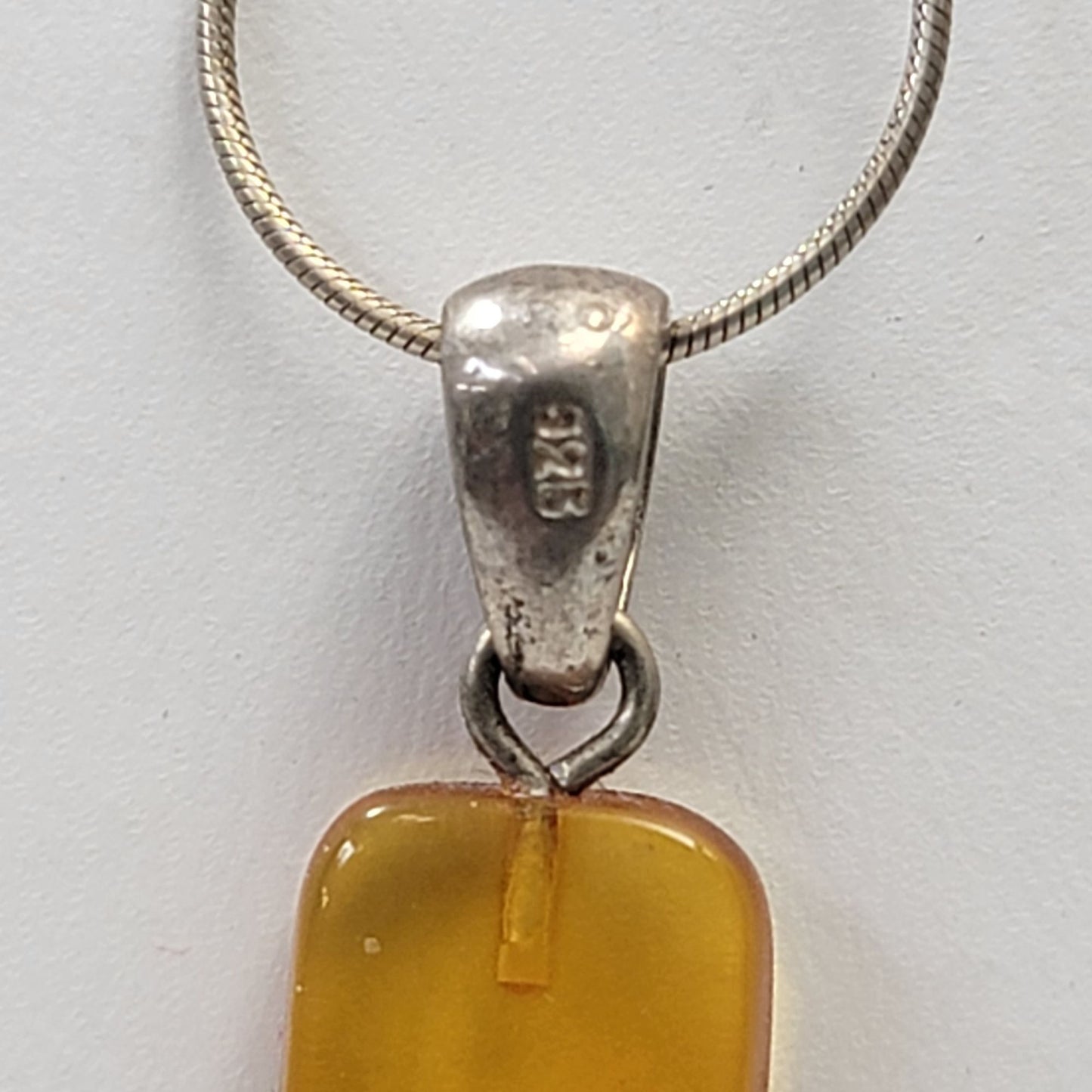 Vintage Baltic Amber With Fossil Bug 925 Pendant On Sterling Silver Snake Chain Necklace