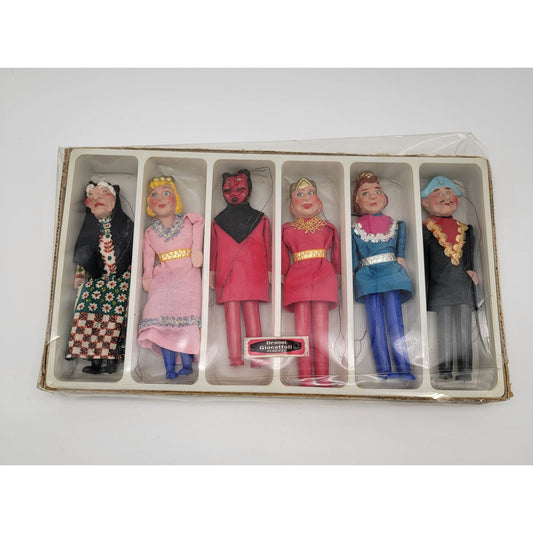 Set Of 6 Vintage Dreoni Giocattoli Puppets Figurines In Original Box From Florence
