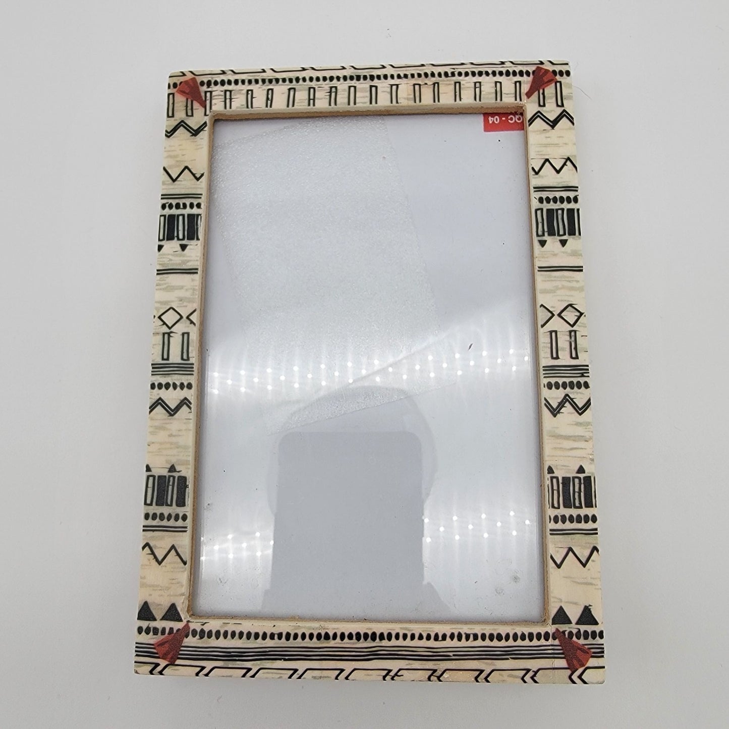 Inlaid Bone Picture Frame With Geometric Black & Red Patterns
