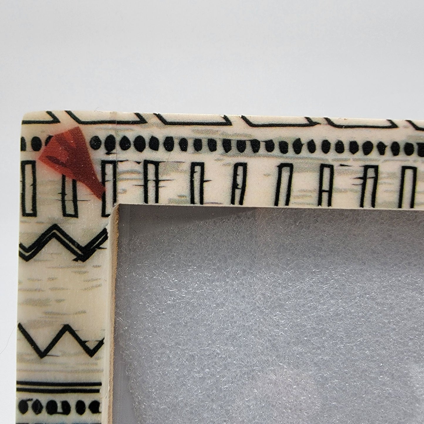 Inlaid Bone Picture Frame With Geometric Black & Red Patterns