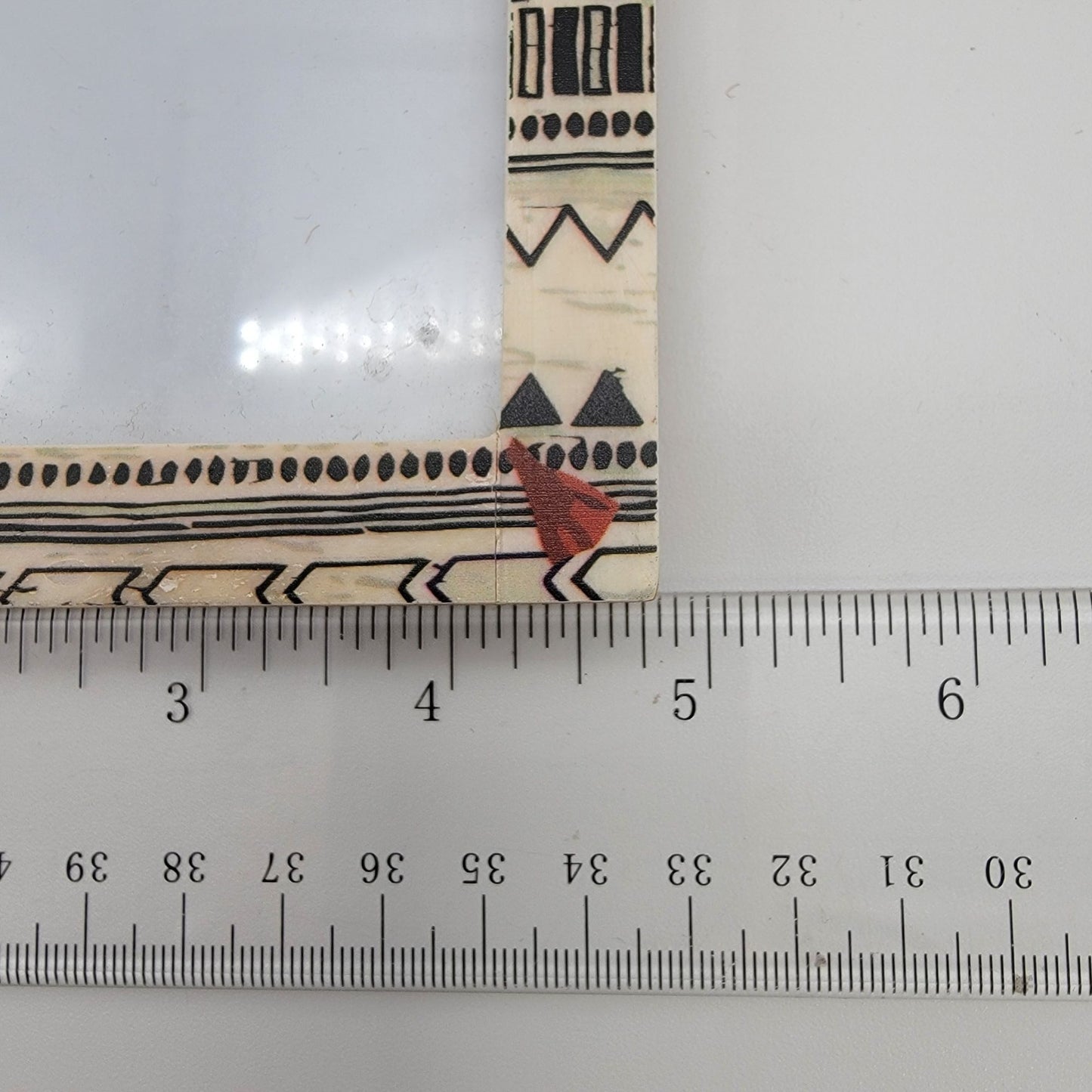 Inlaid Bone Picture Frame With Geometric Black & Red Patterns