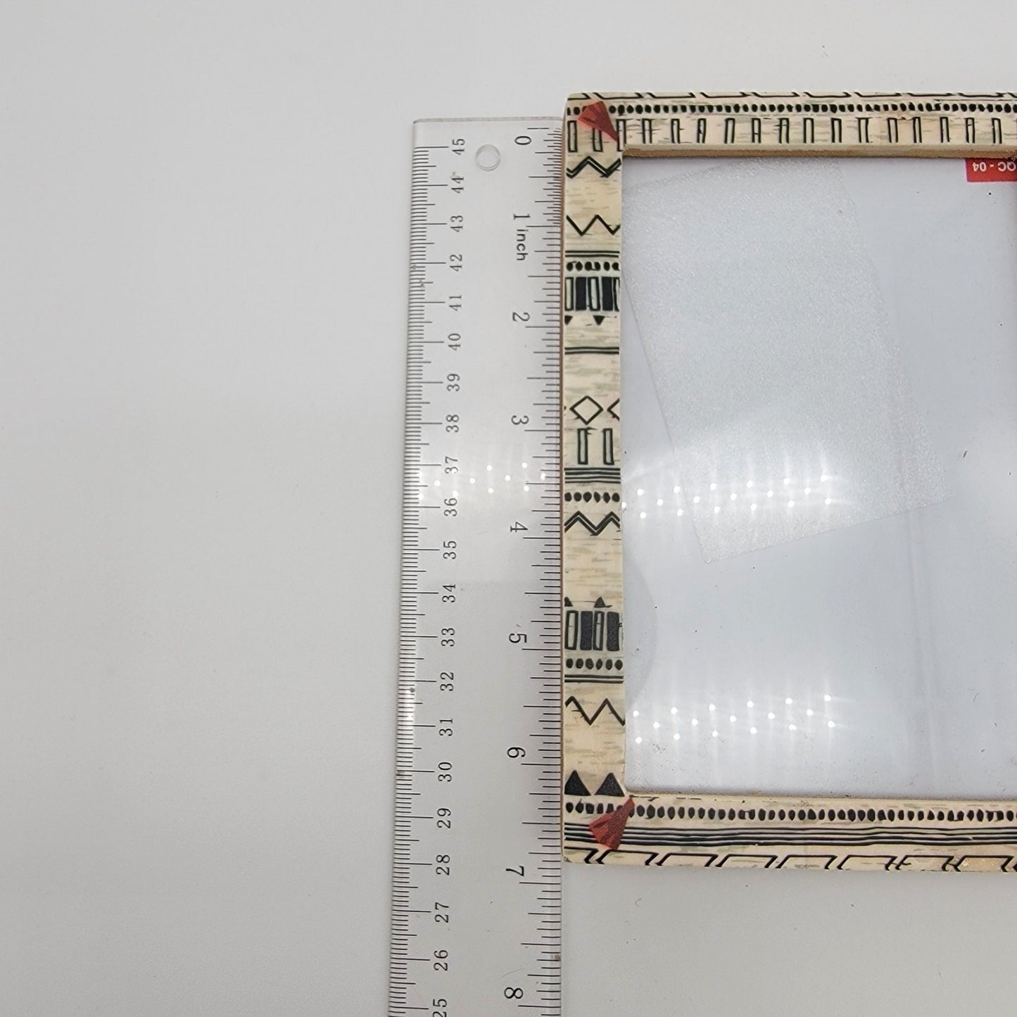 Inlaid Bone Picture Frame With Geometric Black & Red Patterns