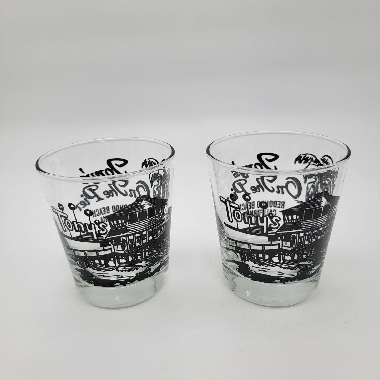 Pair of Vintage Tonys On The Pier Redondo Beach Cocktail Glasses