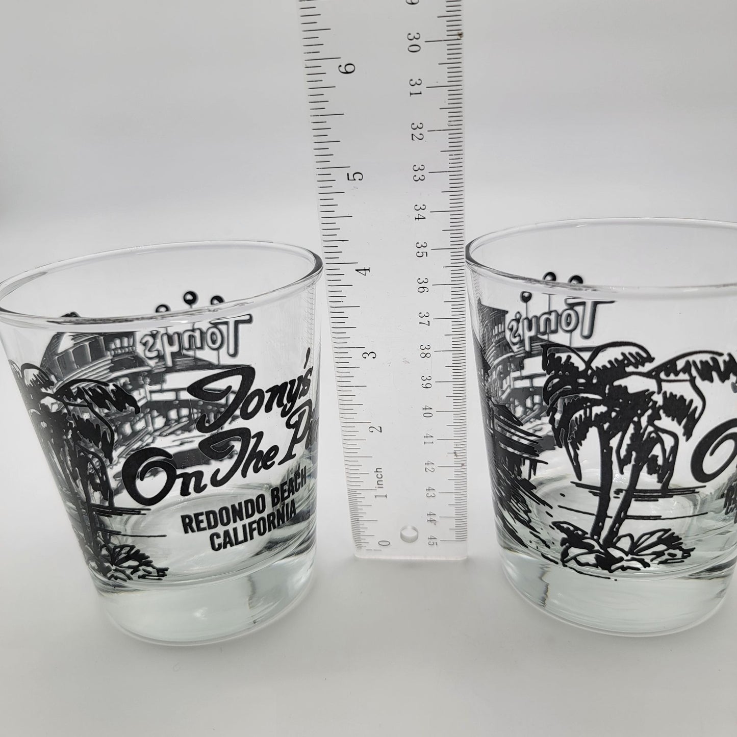 Pair of Vintage Tonys On The Pier Redondo Beach Cocktail Glasses