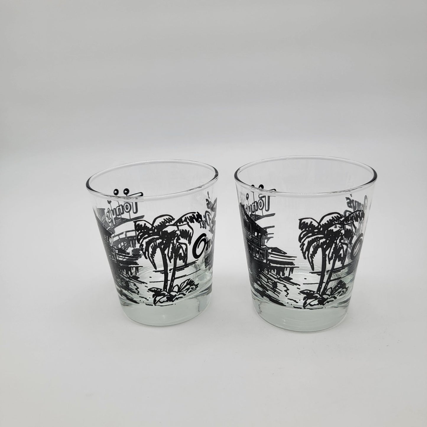 Pair of Vintage Tonys On The Pier Redondo Beach Cocktail Glasses