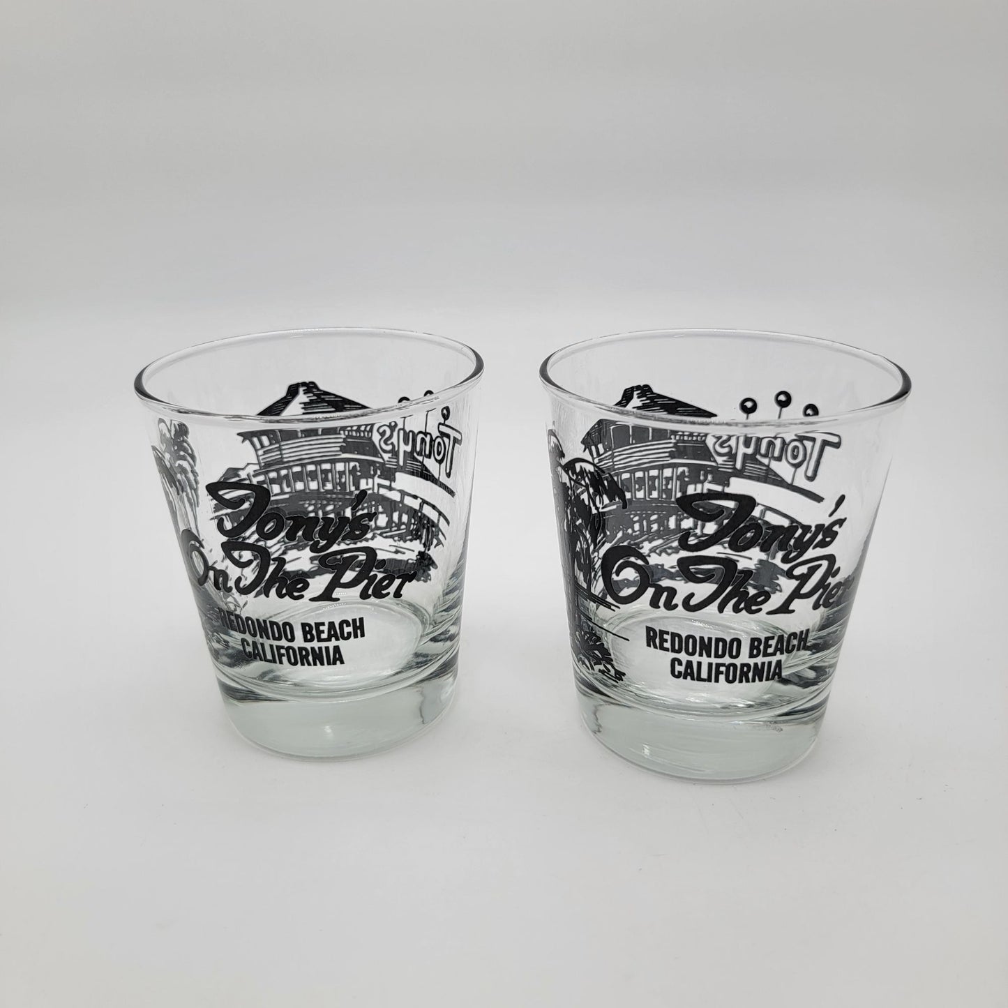 Pair of Vintage Tonys On The Pier Redondo Beach Cocktail Glasses