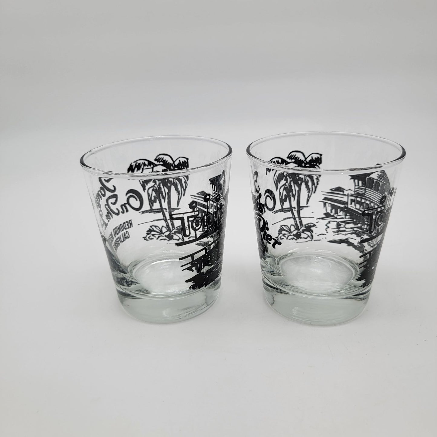 Pair of Vintage Tonys On The Pier Redondo Beach Cocktail Glasses