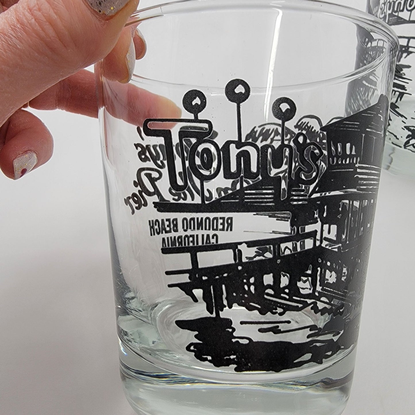 Pair of Vintage Tonys On The Pier Redondo Beach Cocktail Glasses