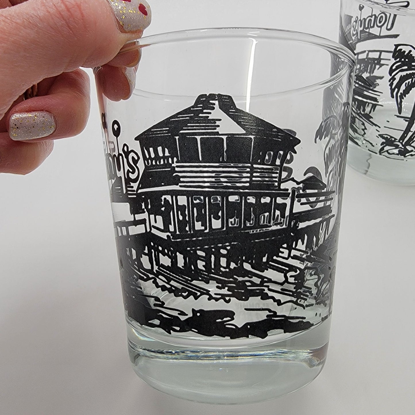 Pair of Vintage Tonys On The Pier Redondo Beach Cocktail Glasses
