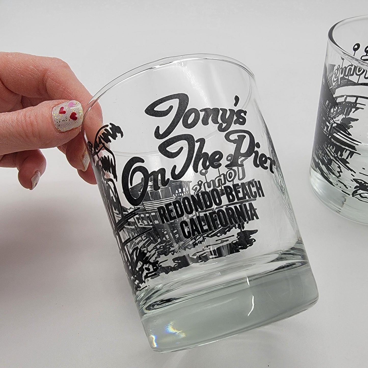 Pair of Vintage Tonys On The Pier Redondo Beach Cocktail Glasses