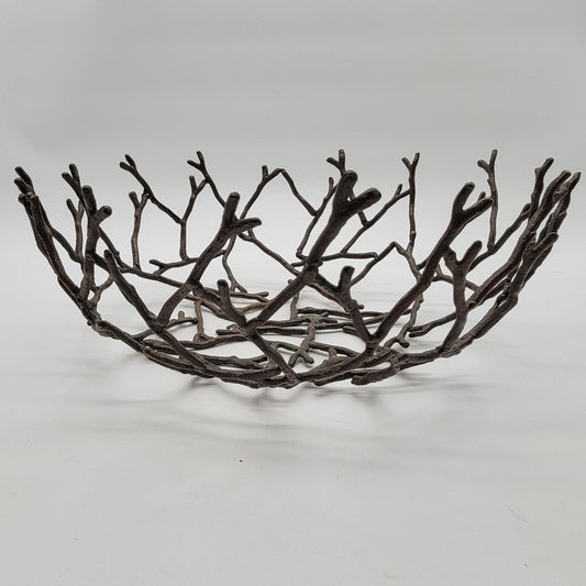Brutalist Cast Metal Twig Branch Bowl Or Compote