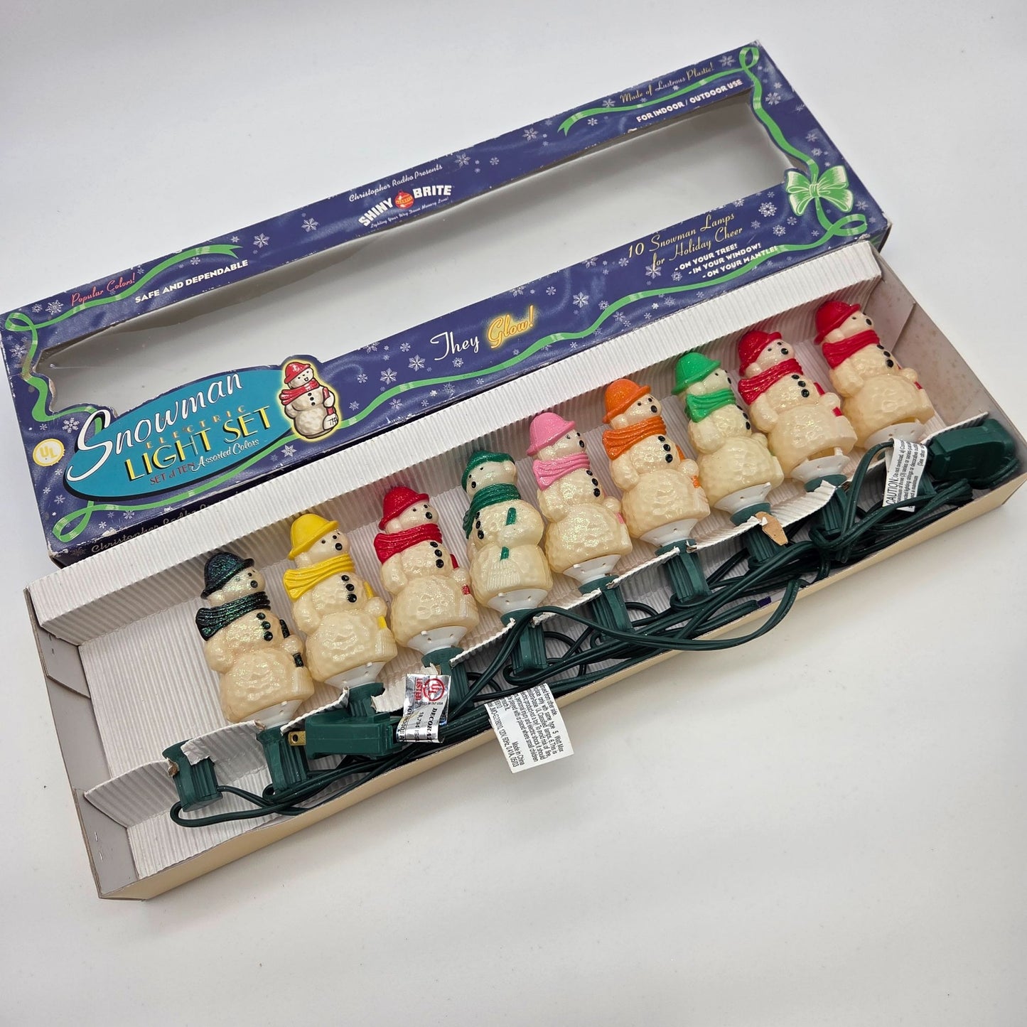 Vintage Christopher Radko Shiny Brite Snowman Electric Holiday Light Set