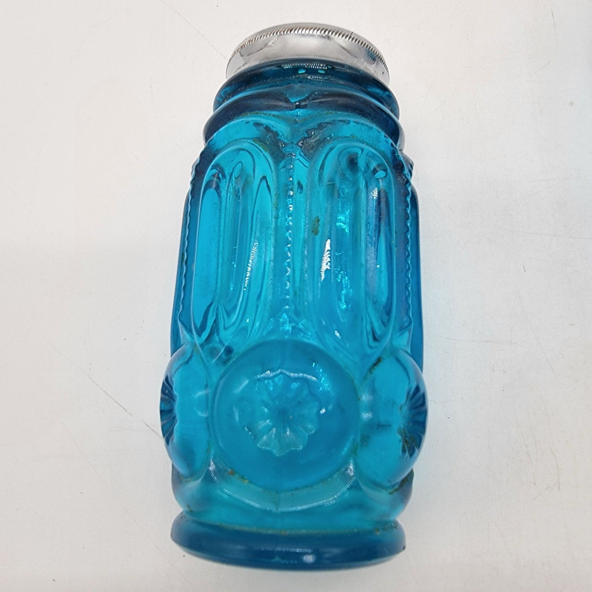 1960s L.E. Smith Moon & Stars Colonial Blue Glass Salt & Pepper Shakers