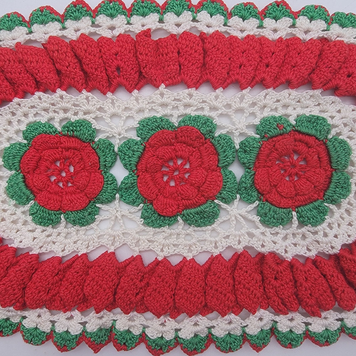 Vintage Oval Crochet Red Irish Rose Doily