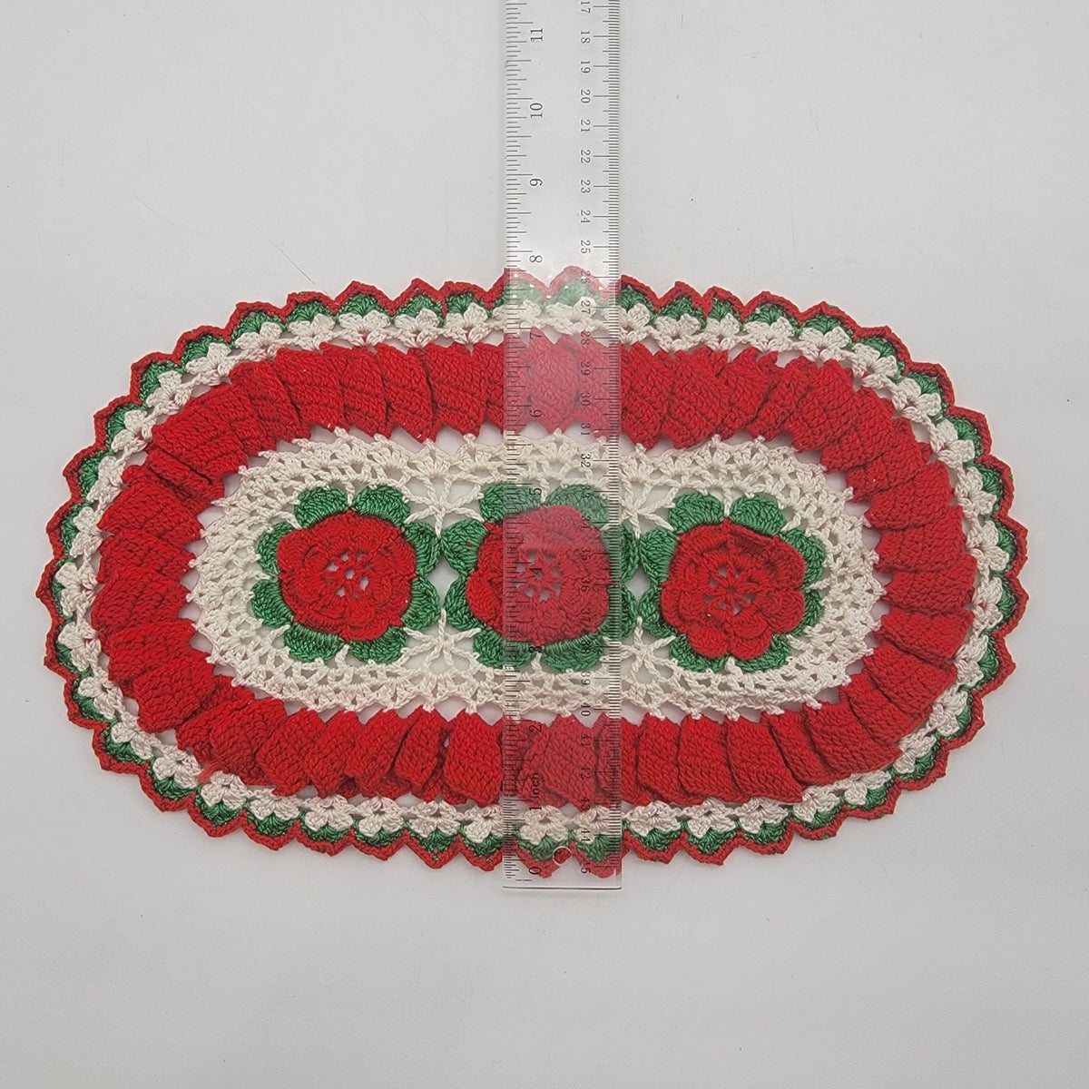 Vintage Oval Crochet Red Irish Rose Doily