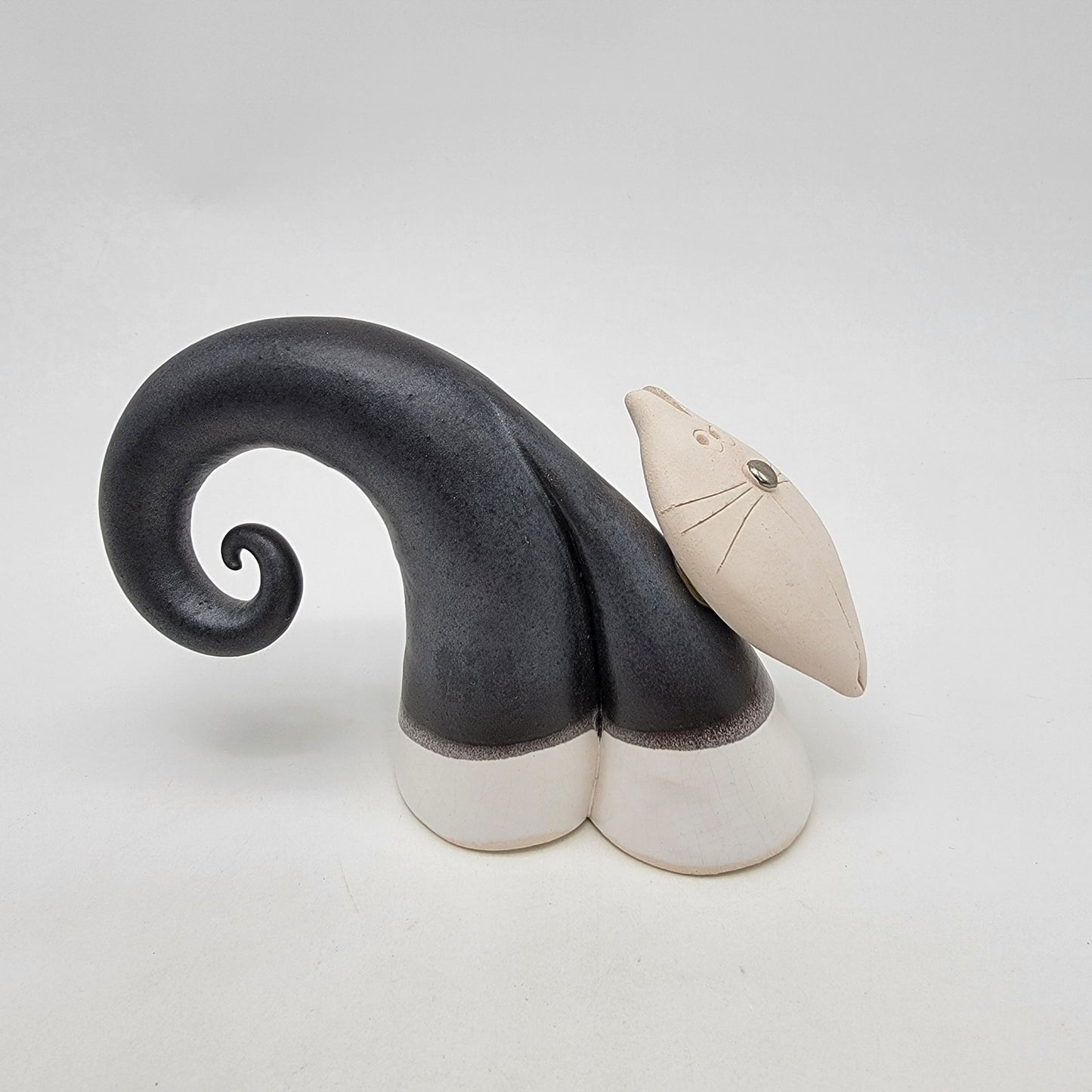 Quirky Curly Tail Cat Art Pottery Sculpture
