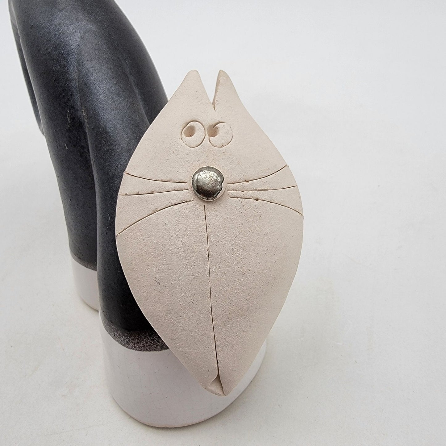 Quirky Curly Tail Cat Art Pottery Sculpture