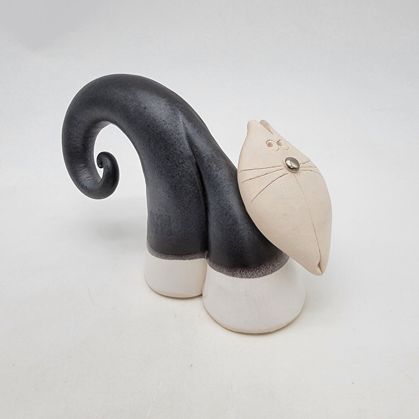 Quirky Curly Tail Cat Art Pottery Sculpture