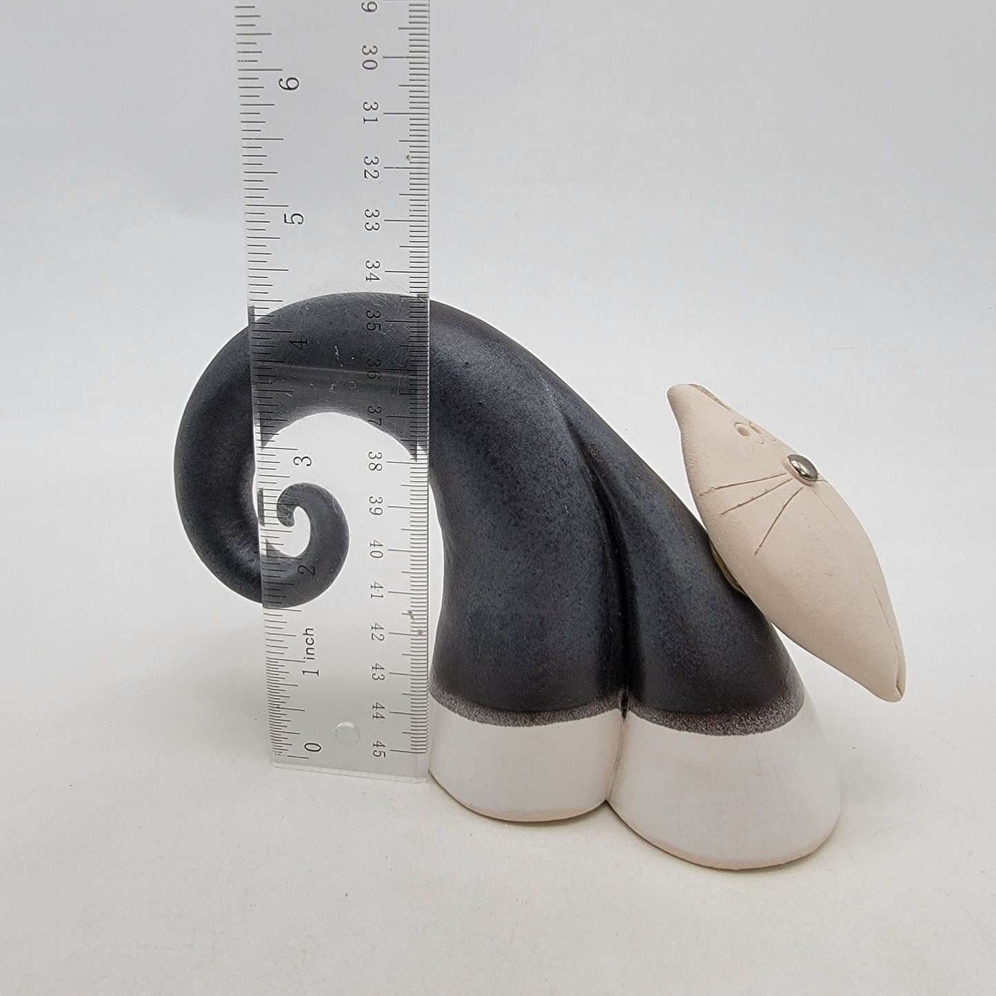 Quirky Curly Tail Cat Art Pottery Sculpture