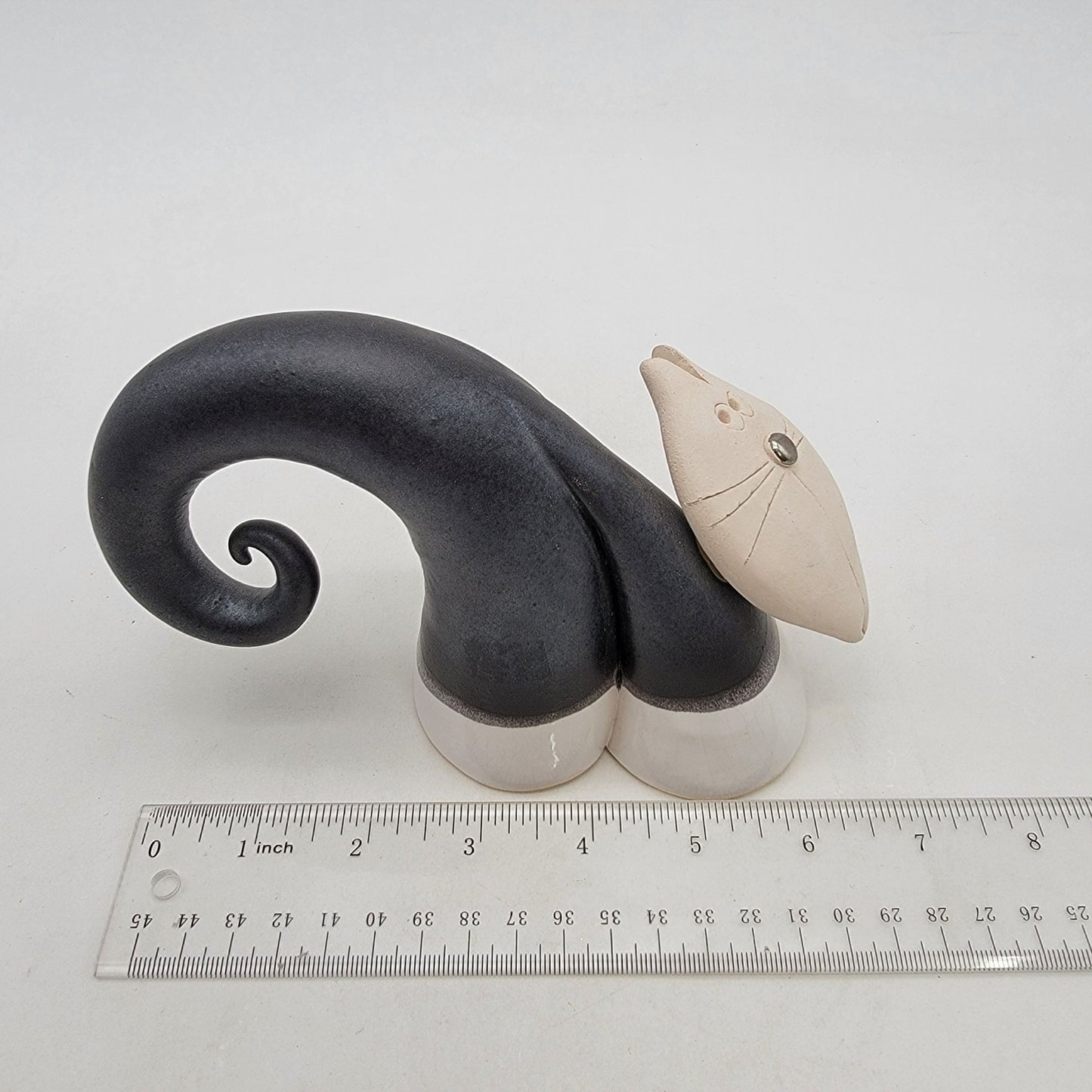 Quirky Curly Tail Cat Art Pottery Sculpture
