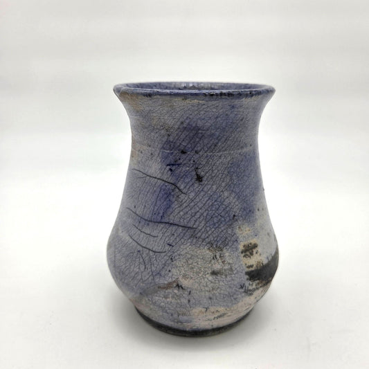 Vintage Blue Raku Pottery Vase Signed Sue