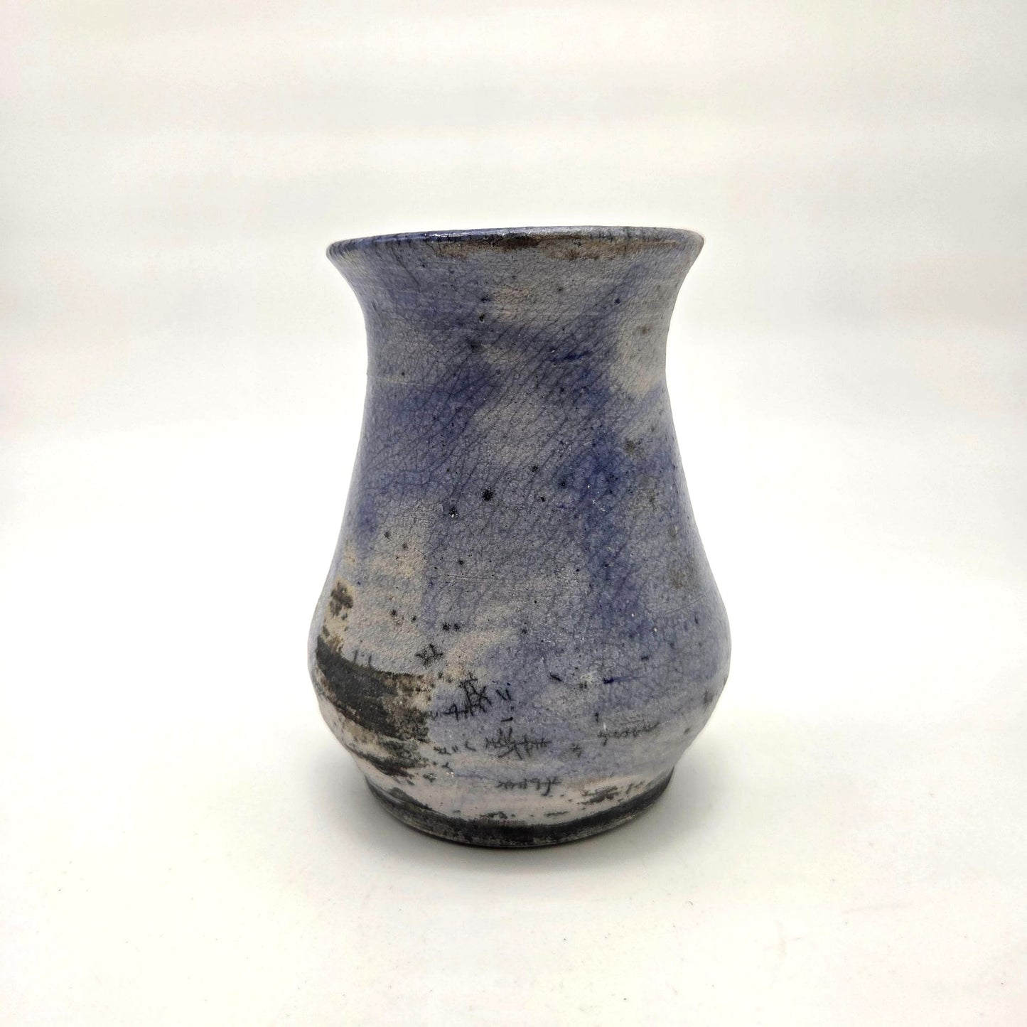 Vintage Blue Raku Pottery Vase Signed Sue