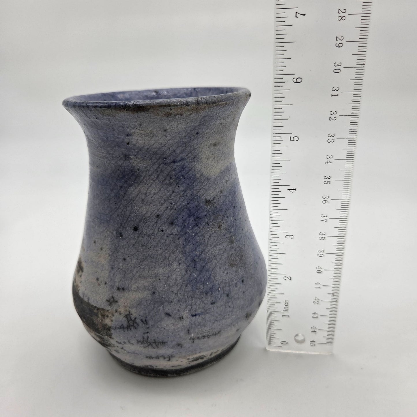 Vintage Blue Raku Pottery Vase Signed Sue