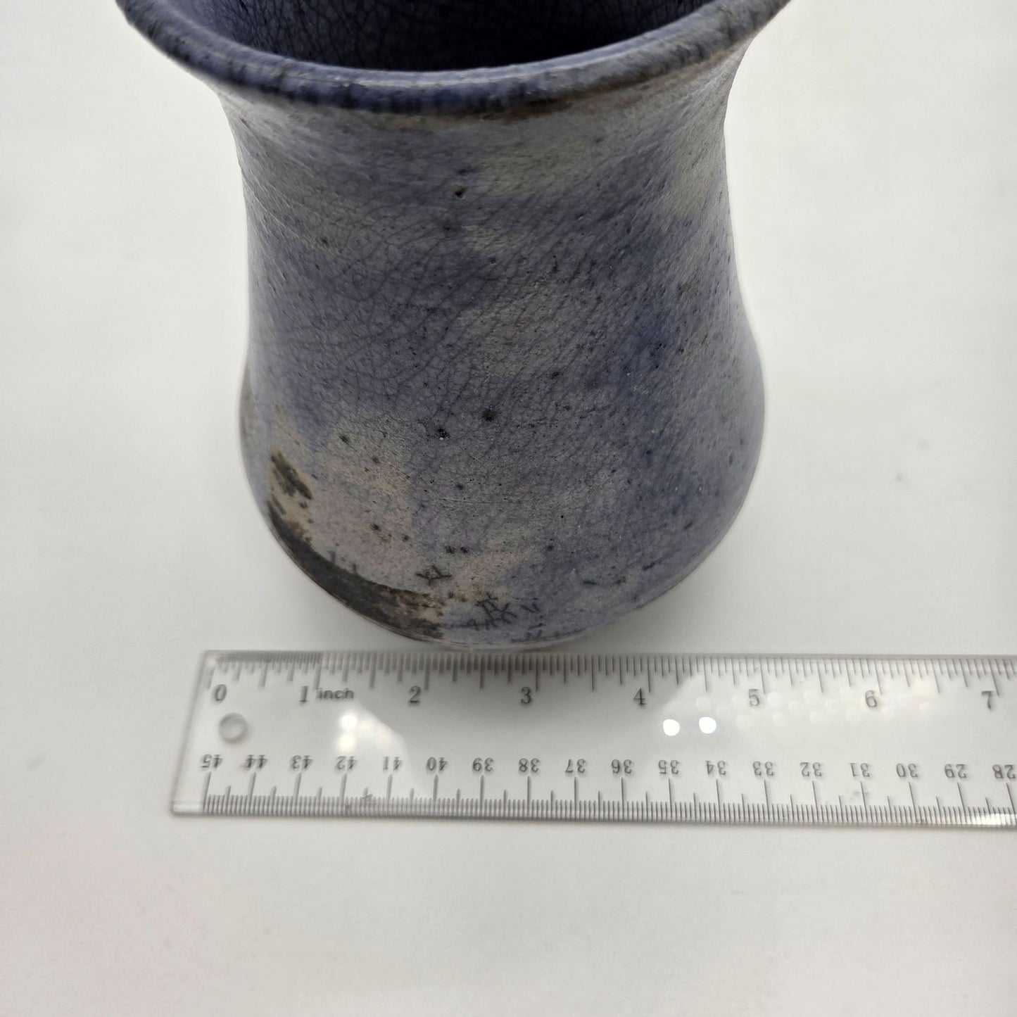Vintage Blue Raku Pottery Vase Signed Sue