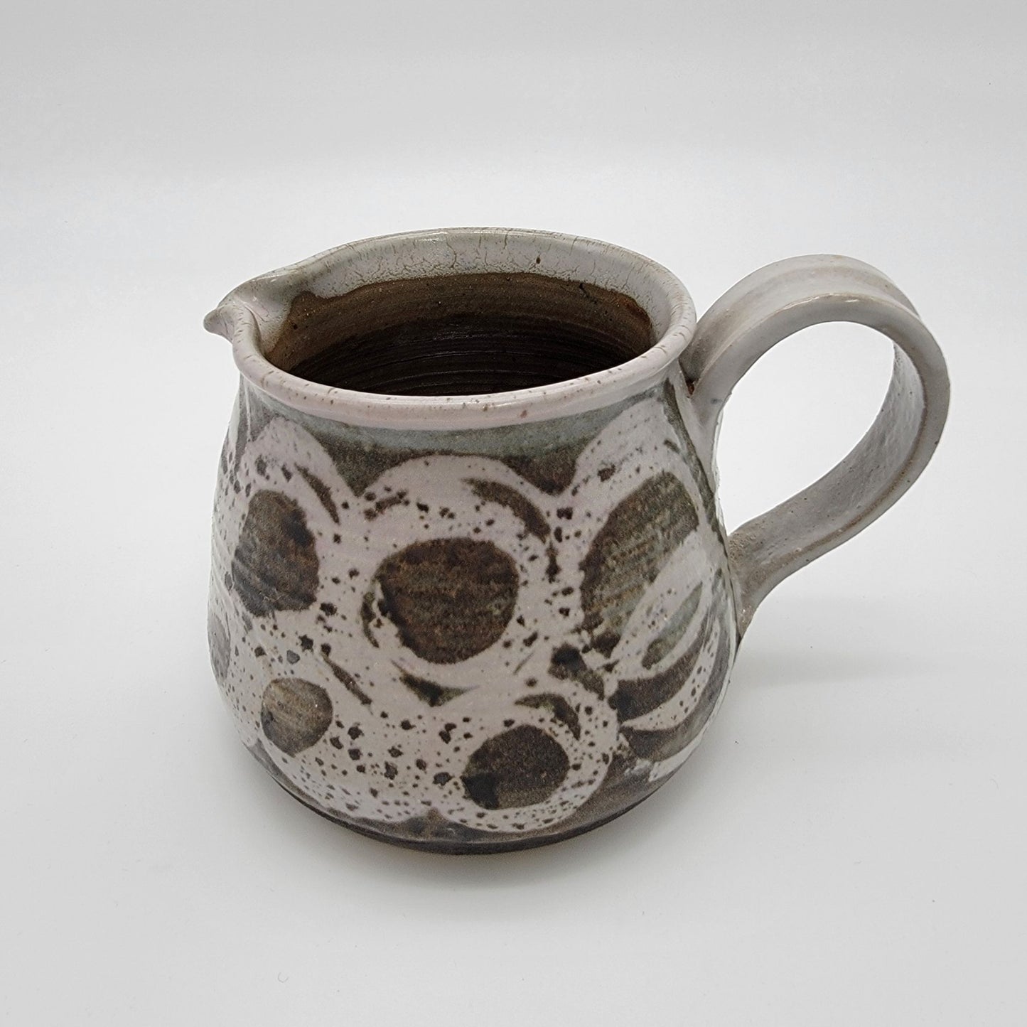 Vintage Stoneware Pottery Pitcher Earthy Organic Dots