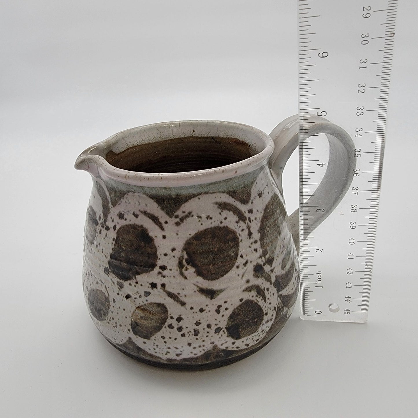 Vintage Stoneware Pottery Pitcher Earthy Organic Dots