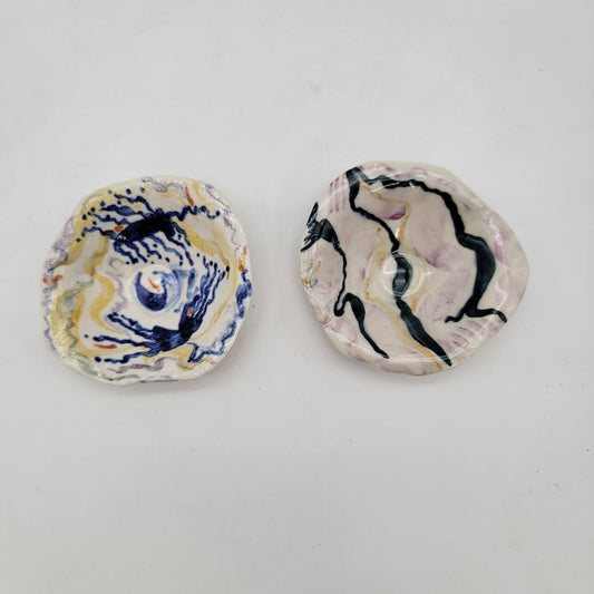 Set Of 2 Handcrafted Pottery Trinket Dishes With Abstract Design