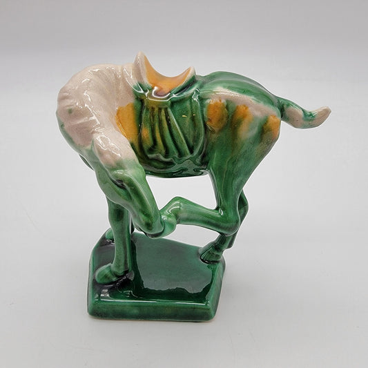 Vintage Luoyang Green Tang Dynasty War Horse Sancai Pottery Figurine