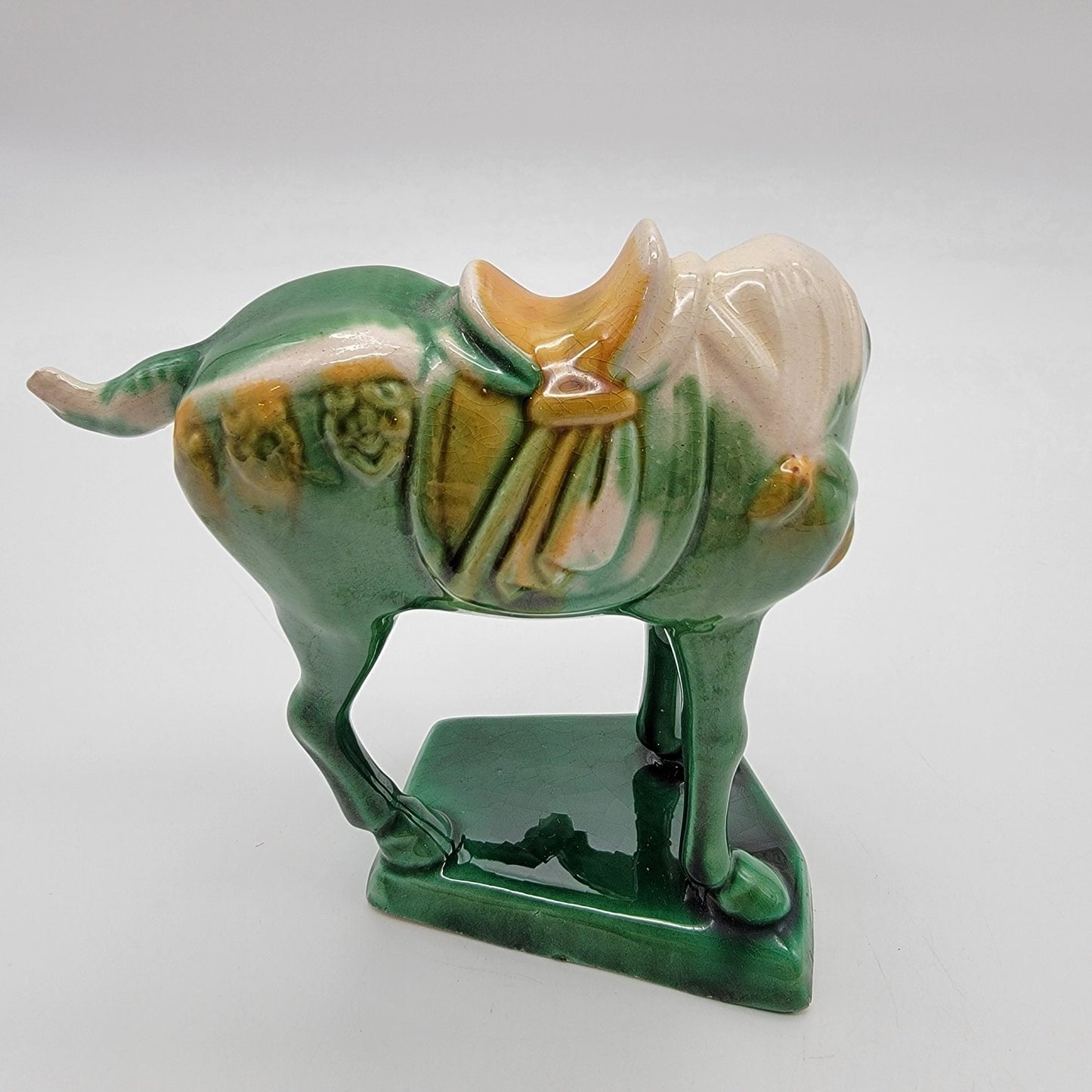 Vintage Luoyang Green Tang Dynasty War Horse Sancai Pottery Figurine