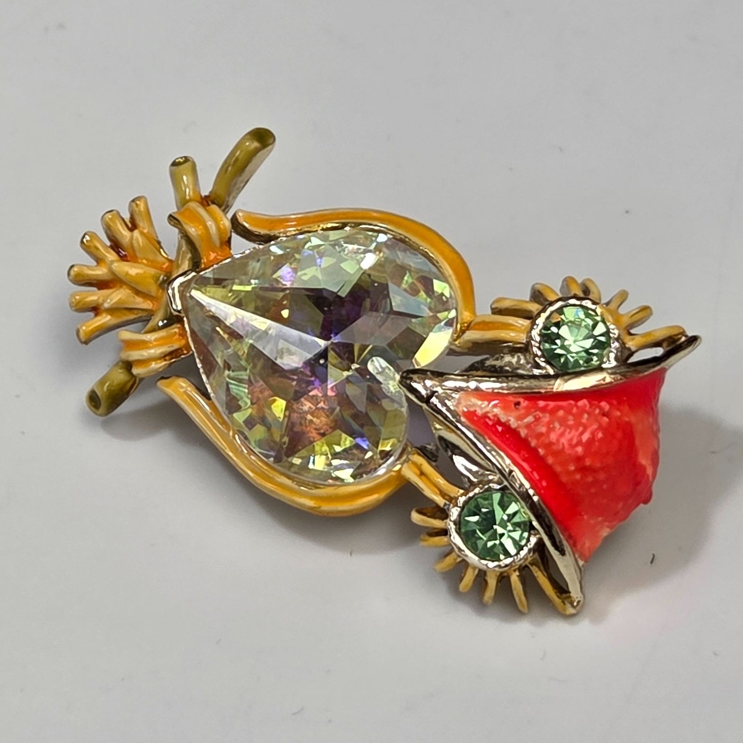 Vintage Enameled & Crystal Owl Brooch