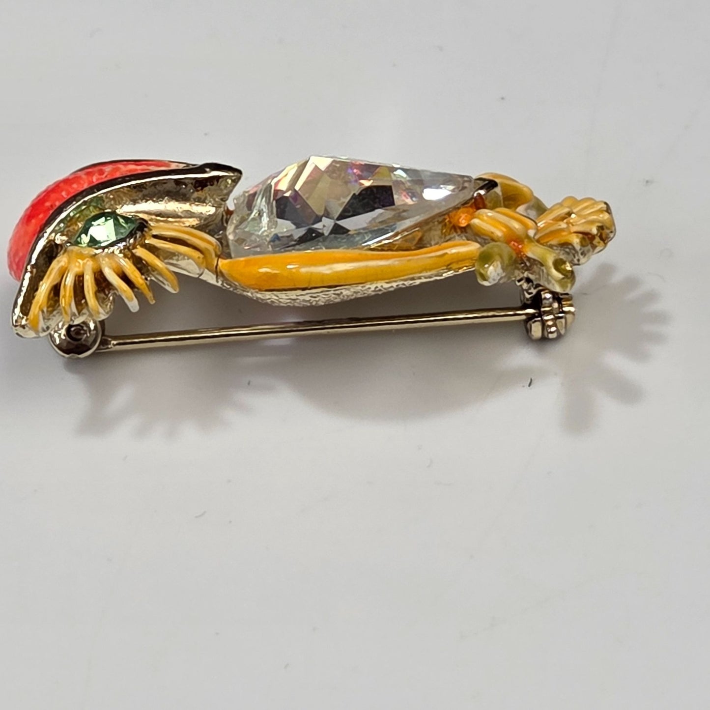 Vintage Enameled & Crystal Owl Brooch