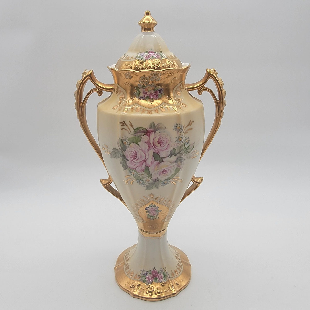 Antique Royal Crown Hand-Painted Porcelain Vase with Lid