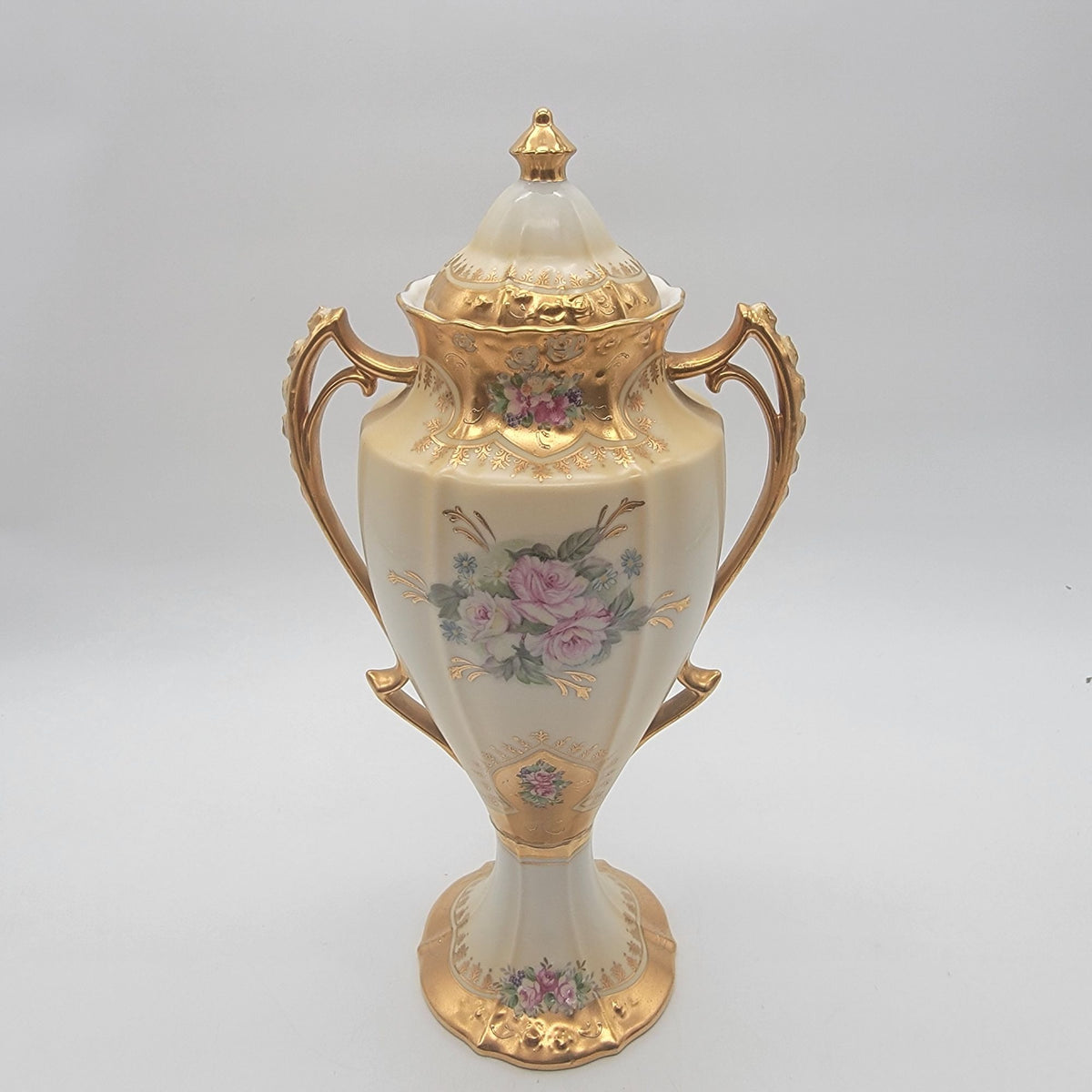 Antique Royal Crown Hand-Painted Porcelain Vase with Lid
