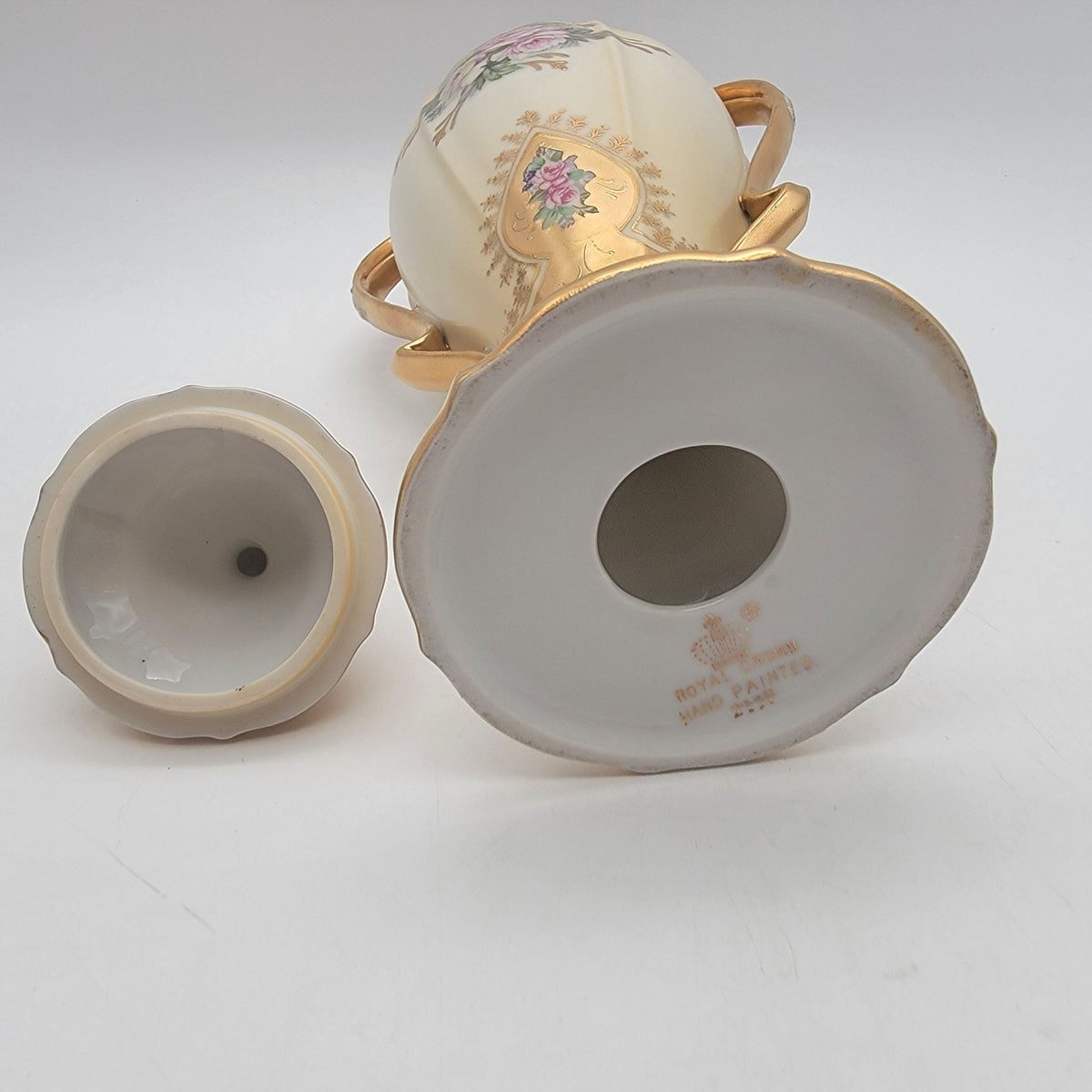 Antique Royal Crown Hand-Painted Porcelain Vase with Lid