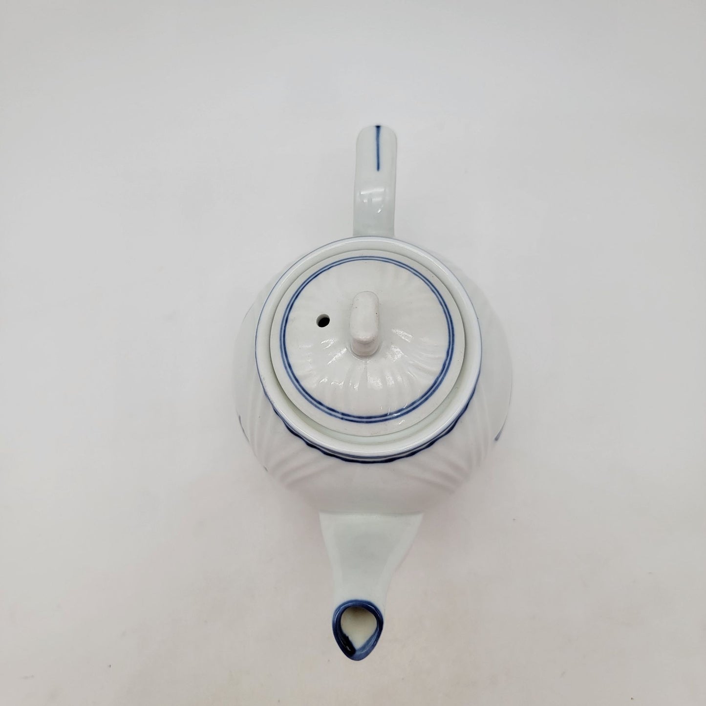 Vintage Porcelain Teapot With Hand-Painted Blue Fish Design & Ornate Lid