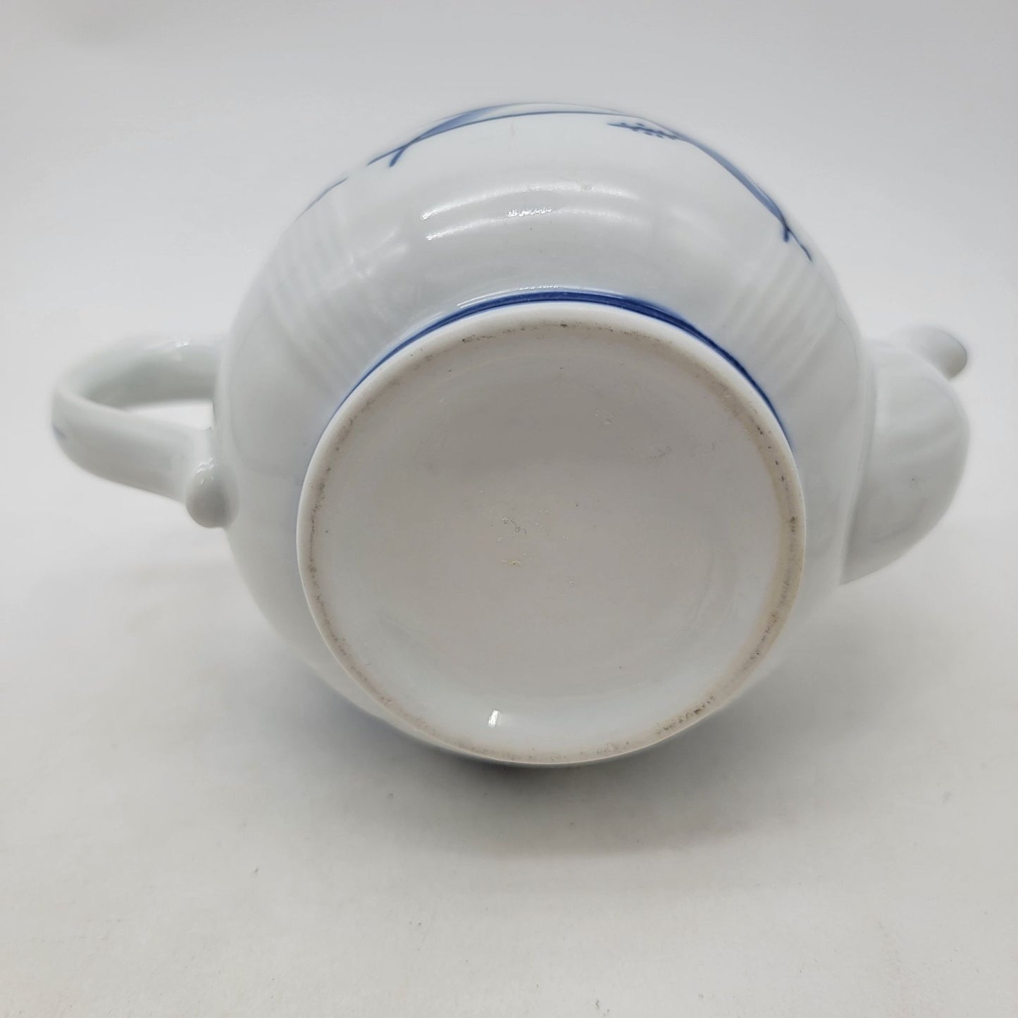 Vintage Porcelain Teapot With Hand-Painted Blue Fish Design & Ornate Lid