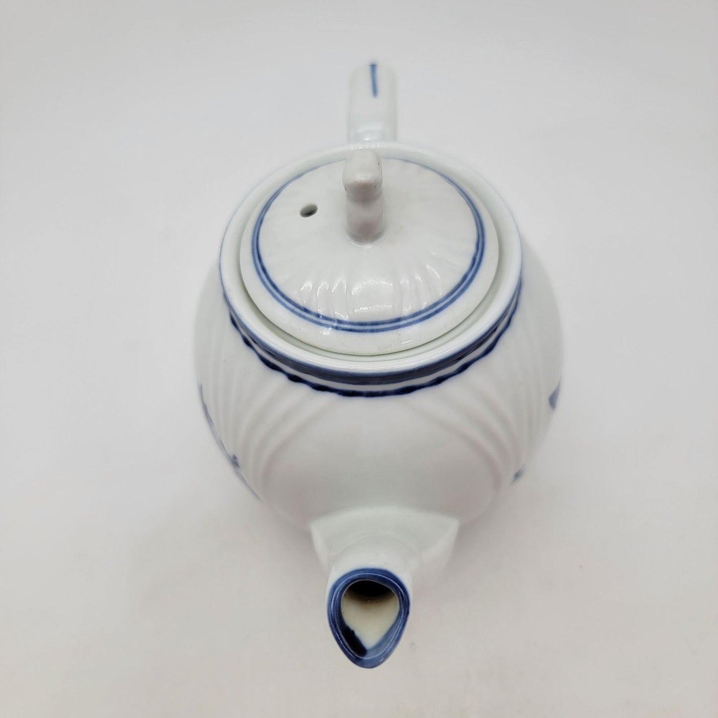 Vintage Porcelain Teapot With Hand-Painted Blue Fish Design & Ornate Lid