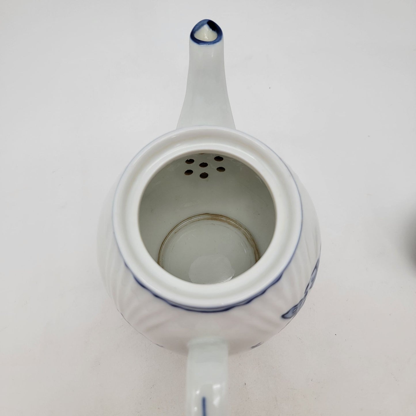 Vintage Porcelain Teapot With Hand-Painted Blue Fish Design & Ornate Lid