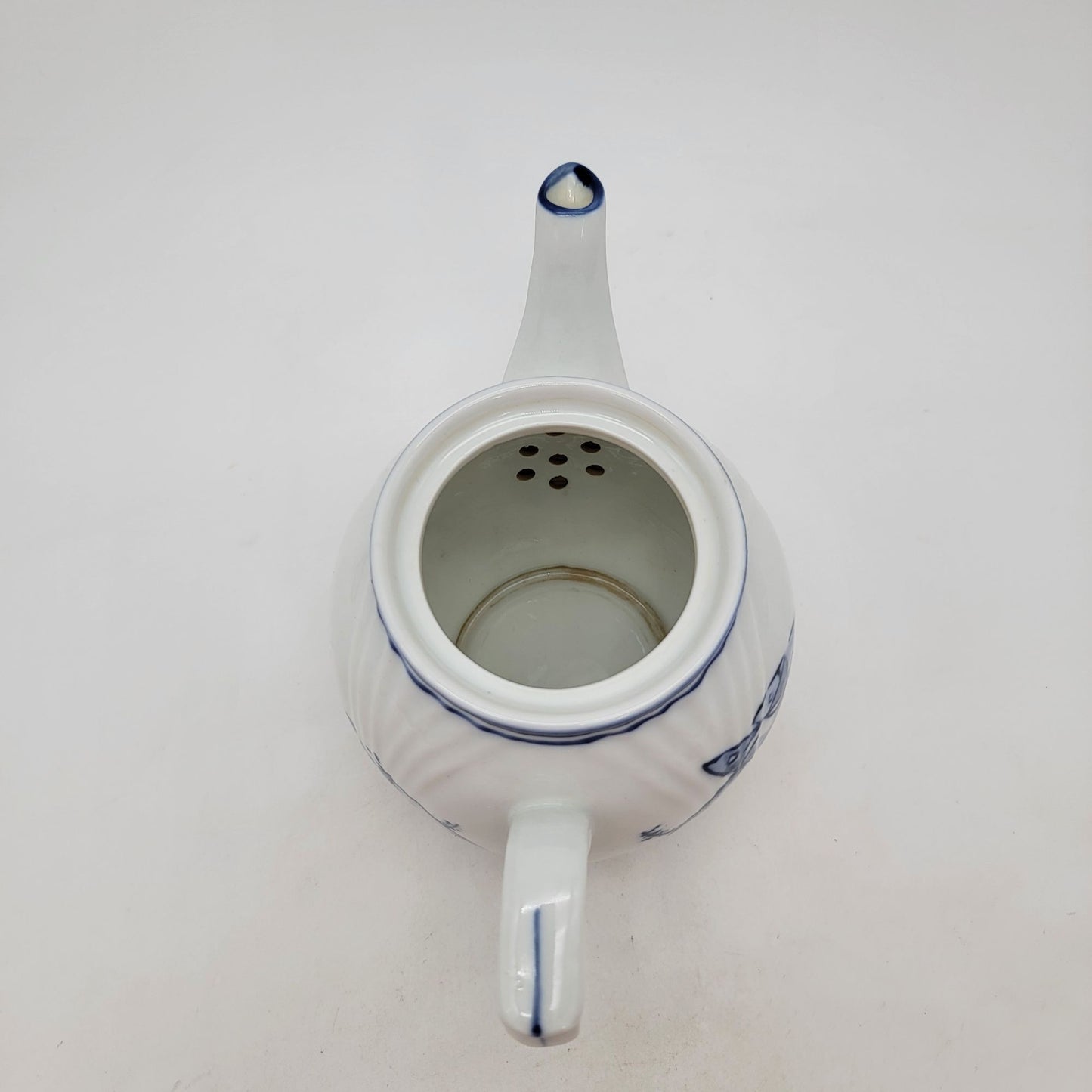 Vintage Porcelain Teapot With Hand-Painted Blue Fish Design & Ornate Lid