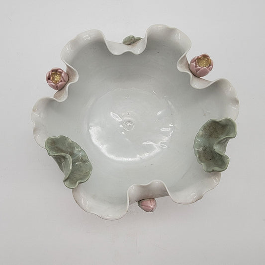Vintage Blanc De Chine Porcelain Bowl Lily Pad & Lotus Design
